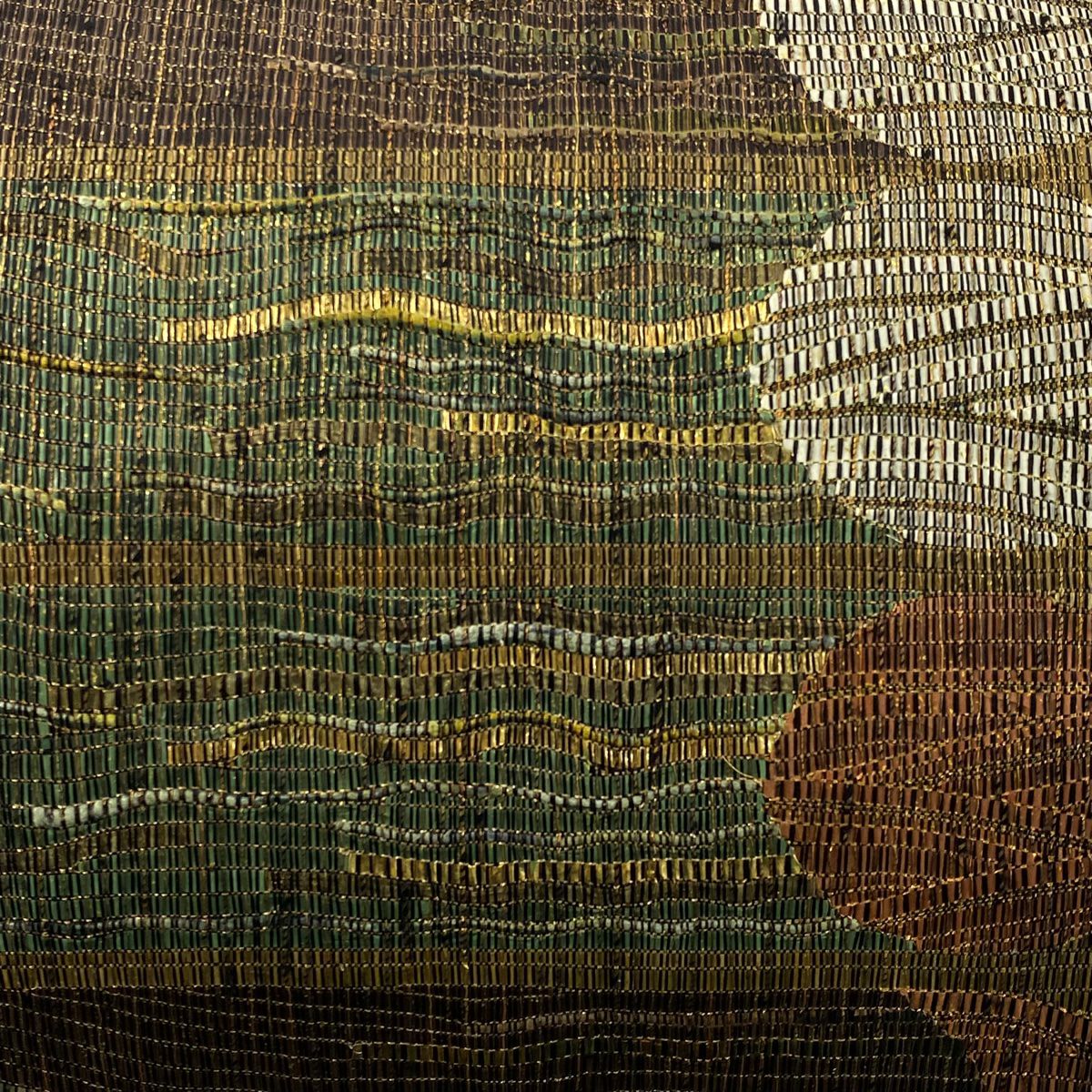 【美品】 袋帶 名品級 幾何學 金絲 金金箔 茶 六通 純蠶絲