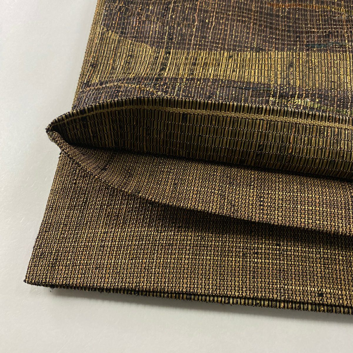 【美品】 袋帶 名品級 幾何學 金絲 金金箔 茶 六通 純蠶絲