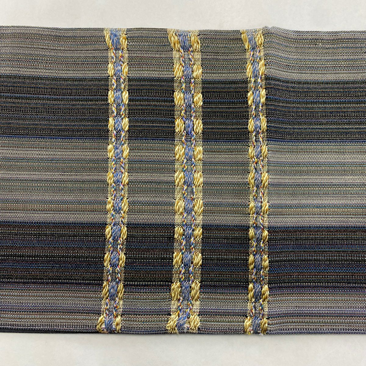 【美品】 袋帶 名品級 縞 金絲 灰色 大鼓圖案 純蠶絲