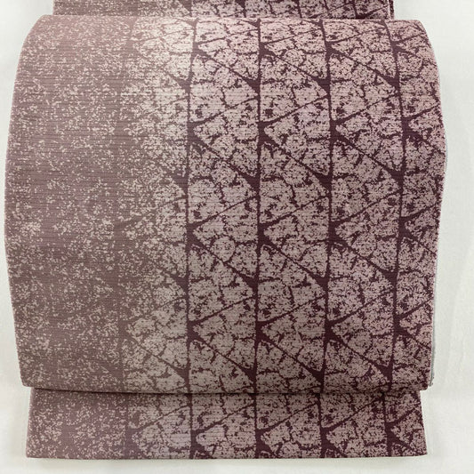 【美品】 袋帶 名品級 幾何學 小豆 深藍 全通 純蠶絲
