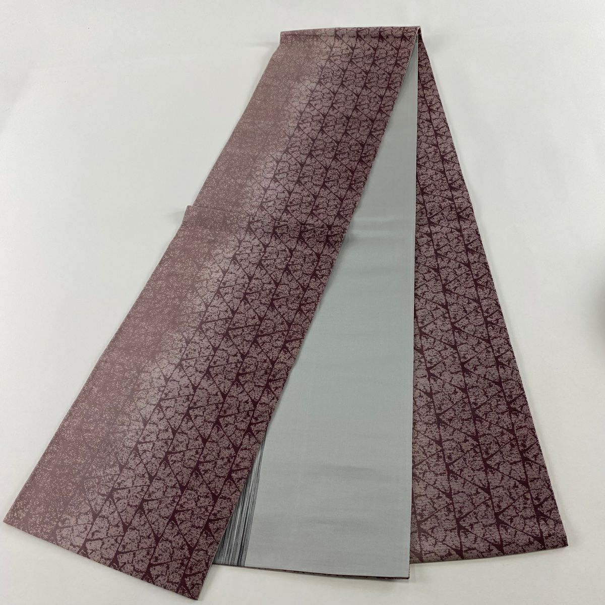 【美品】 袋帶 名品級 幾何學 小豆 深藍 全通 純蠶絲