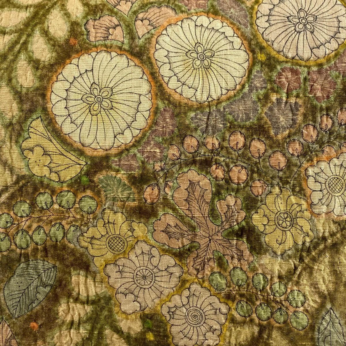 【美品】 袋帶 名品級 附落款 紬織織 辻花染 金絲 山吹茶 紅色 正蠶絲
