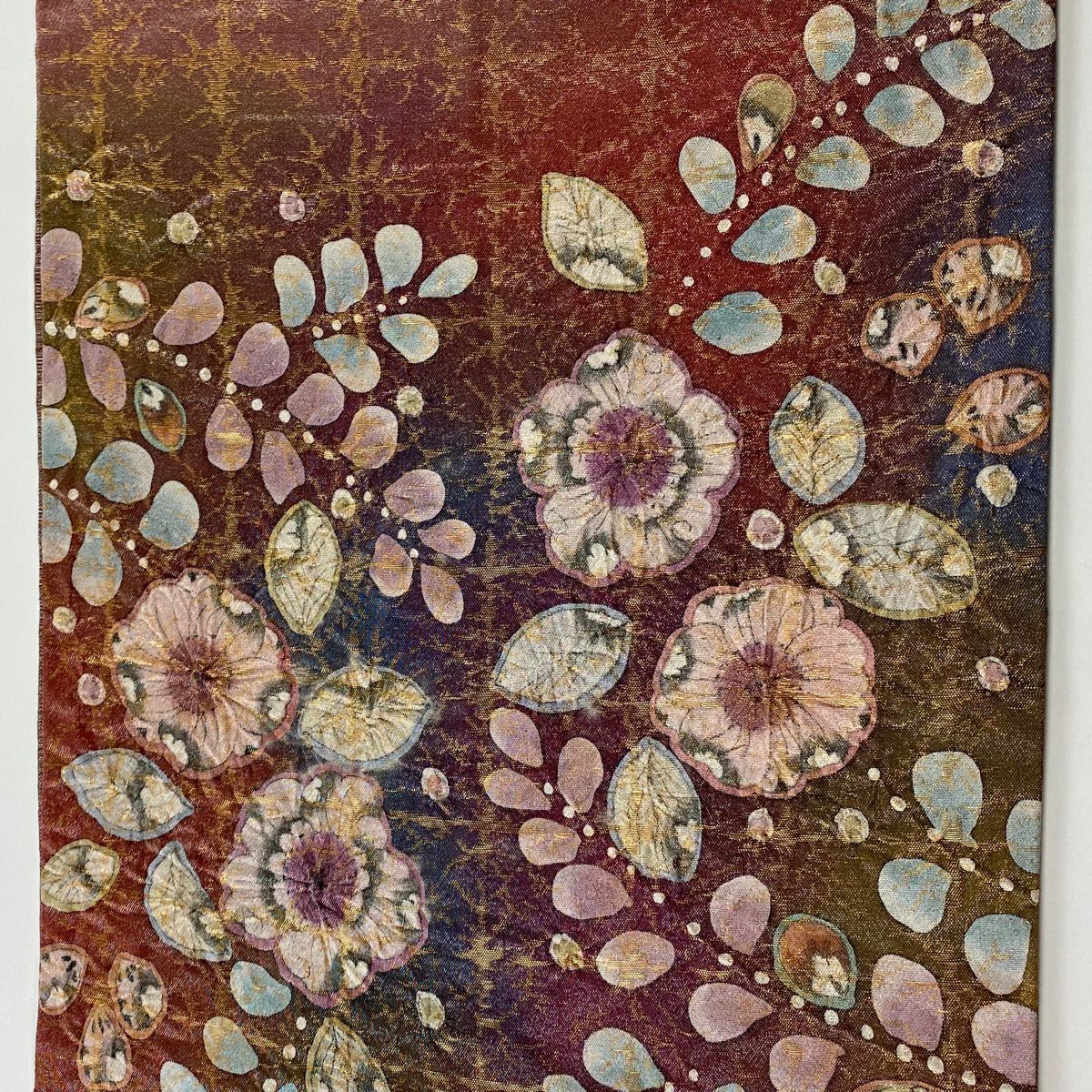 【美品】 袋帶 名品級 附落款 辻花染 格子 金金箔 紅茶 大鼓圖案 純蠶絲