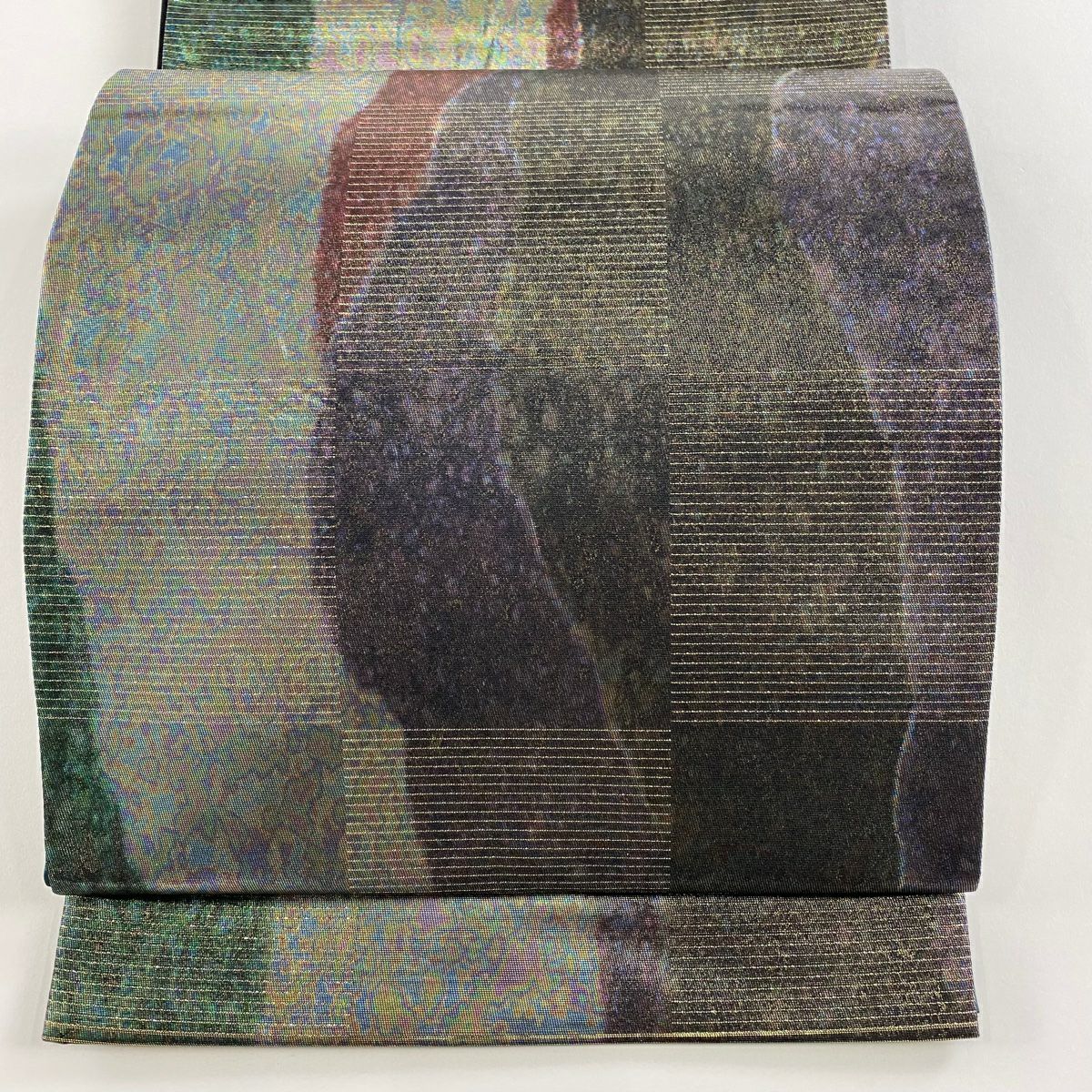 【美品】 袋帶 名品級 市松樹 幾何學 金金箔 墨色 六通 純蠶絲