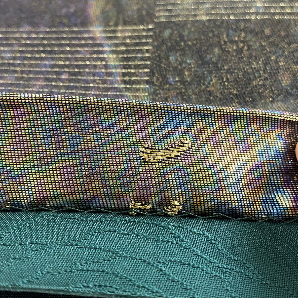 【美品】 袋帶 名品級 市松樹 幾何學 金金箔 墨色 六通 純蠶絲