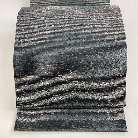 【美品】 袋帶 名品級 幾何學 墨色 六通 純蠶絲