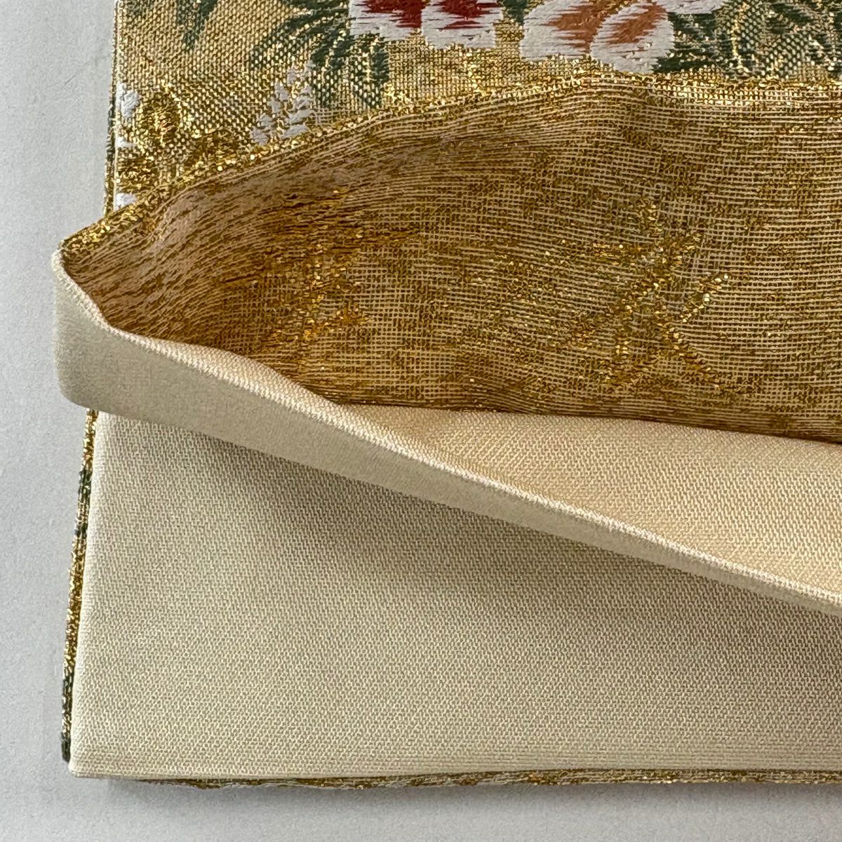 袋帶 秀品級 關西仕立 牡丹 草花紋 金金箔 金絲 金色 六通 純蠶絲