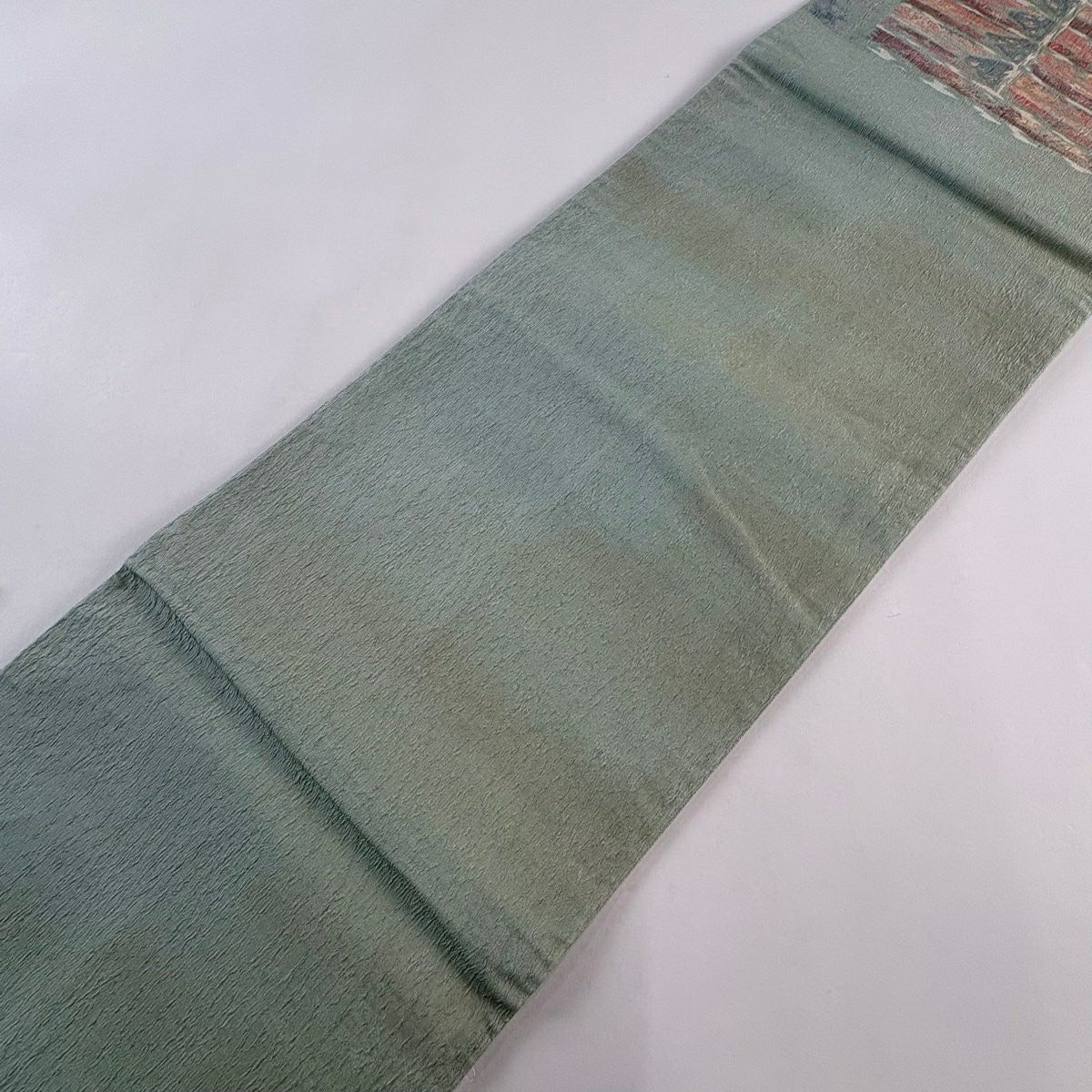 袋帶 秀品級 霞 幾何學圖案 金絲 淺綠 六通 純蠶絲