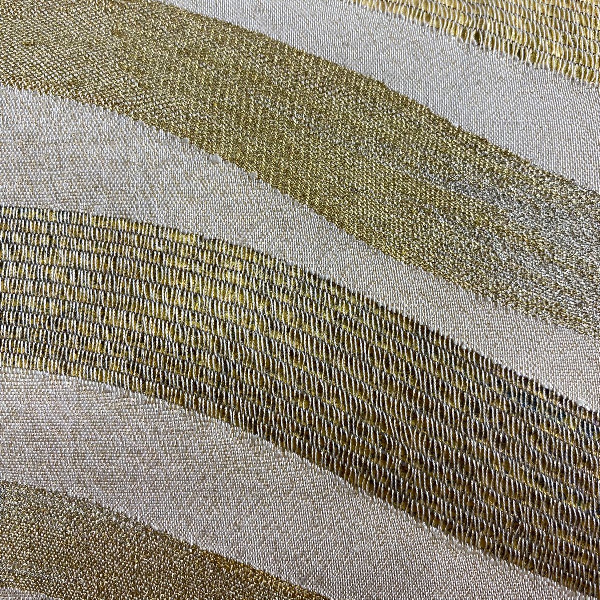 【美品】 袋帶 秀品級 幾何圖案 金金箔 金銀線 奶油色 大鼓圖案 純蠶絲