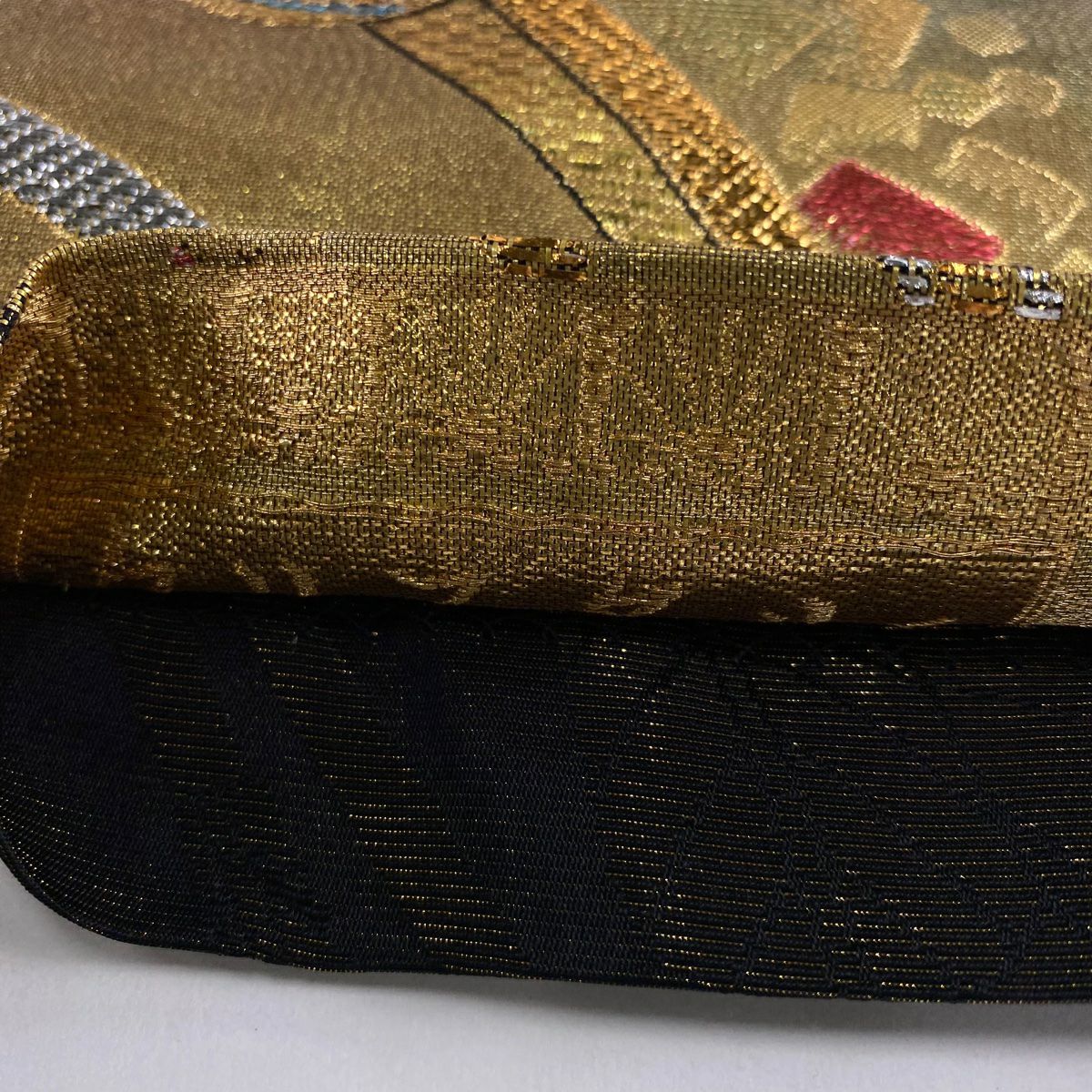 【美品】 袋帶 秀品級 水晶 組織繩 鞠 金金箔 金色 六通 純蠶絲
