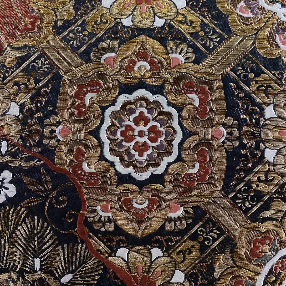 袋帶 秀品級 關西仕立 松樹 華紋 金絲 金金箔 金色 六通 純蠶絲