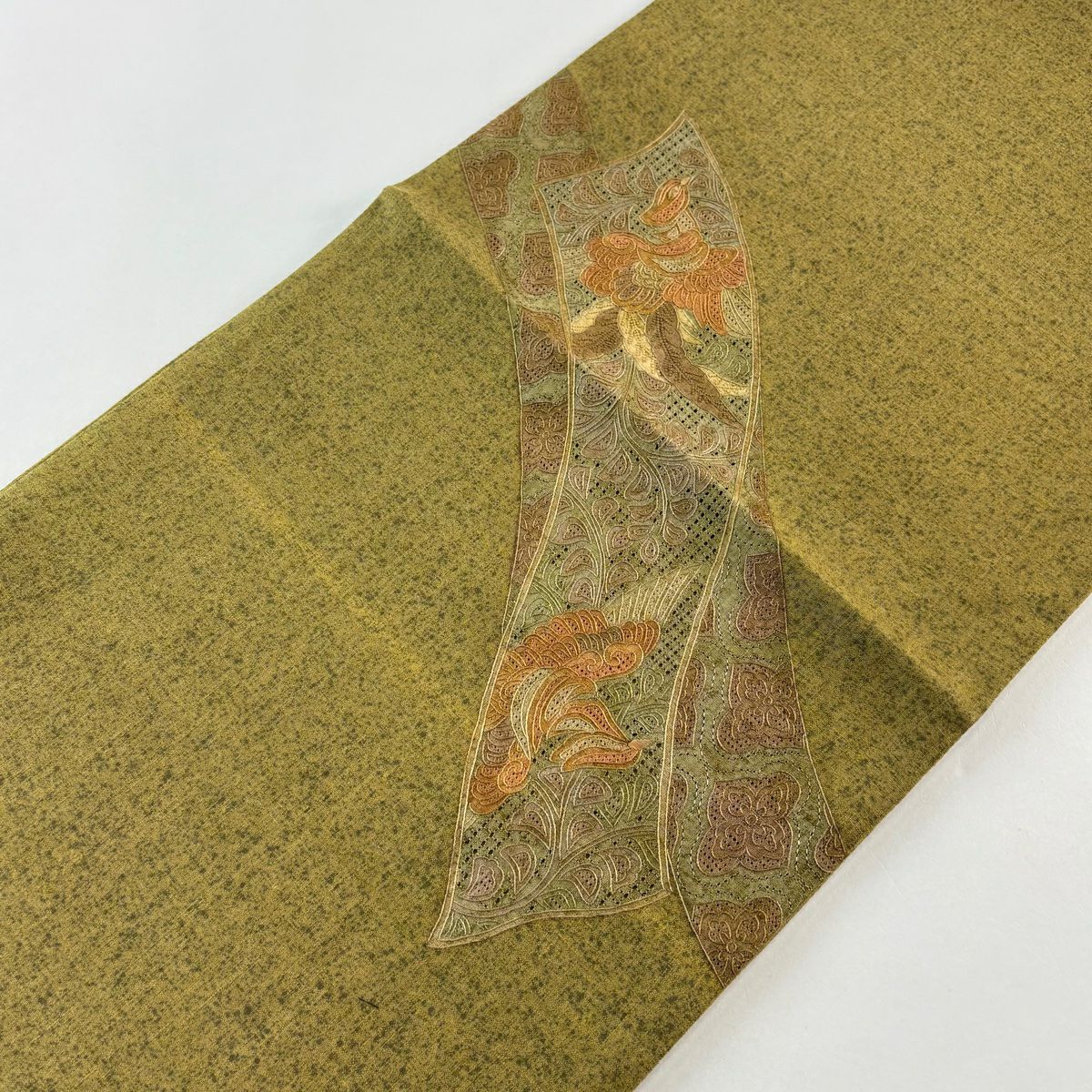 袋帶 秀品級 鳳凰 華紋 鶯 深綠 金彩裝飾 純蠶絲