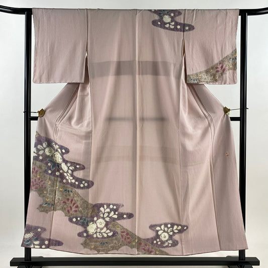 訪問服 身長152.5cm 袖長62.5cm S 雙層 滝泰 有落款 辻花染 霞 淡粉色 純蠶絲 名品級