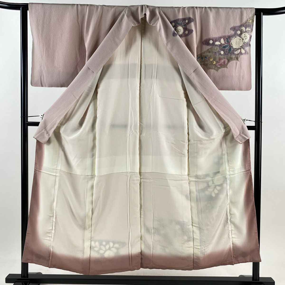 訪問服 身長152.5cm 袖長62.5cm S 雙層 滝泰 有落款 辻花染 霞 淡粉色 純蠶絲 名品級