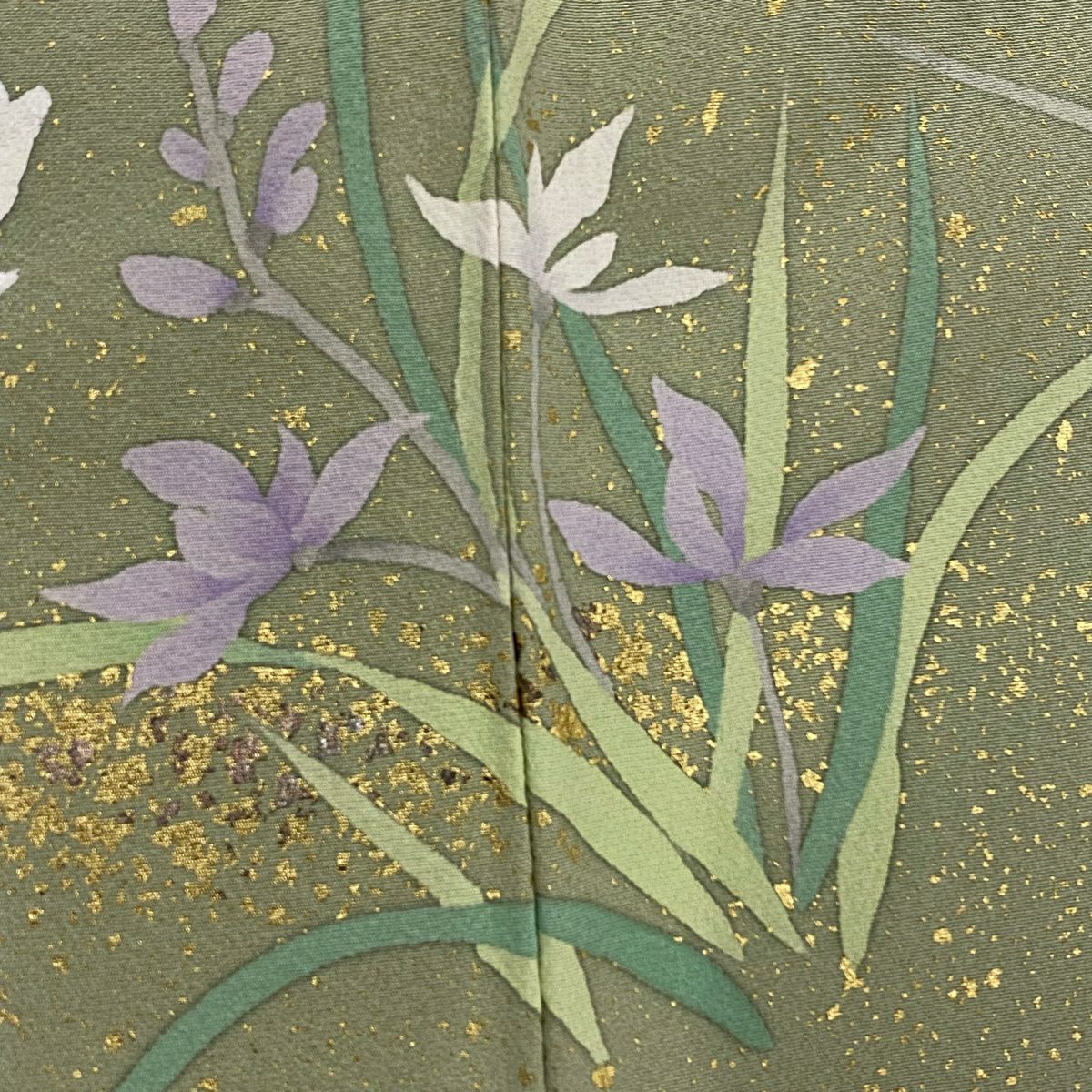 訪問服 身長156.5cm 袖長63cm S 雙層 落款 草花紋紋 藤 金銀彩 染分 薄綠 純蠶絲 名品級