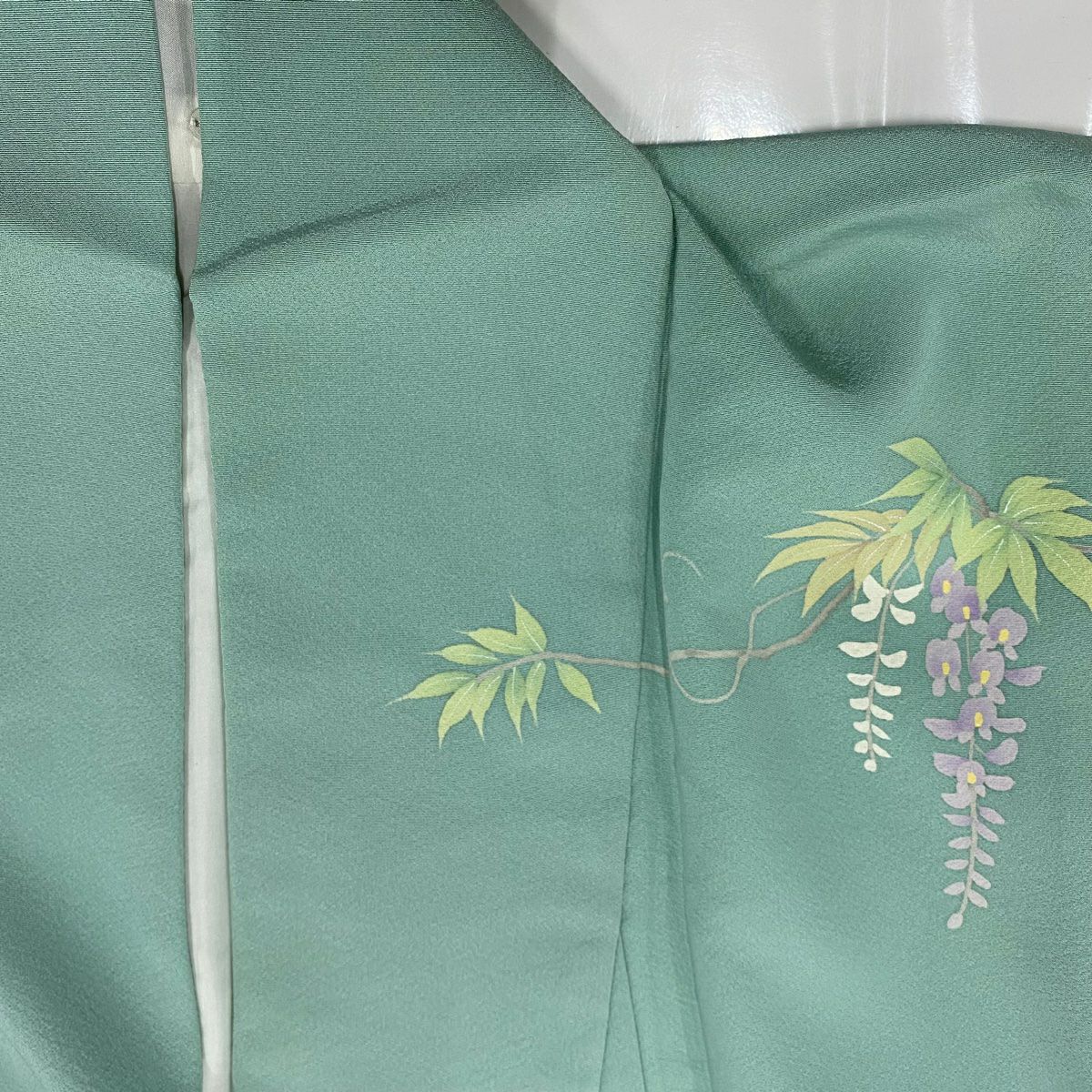 訪問服 身長156.5cm 袖長63cm S 雙層 落款 草花紋紋 藤 金銀彩 染分 薄綠 純蠶絲 名品級
