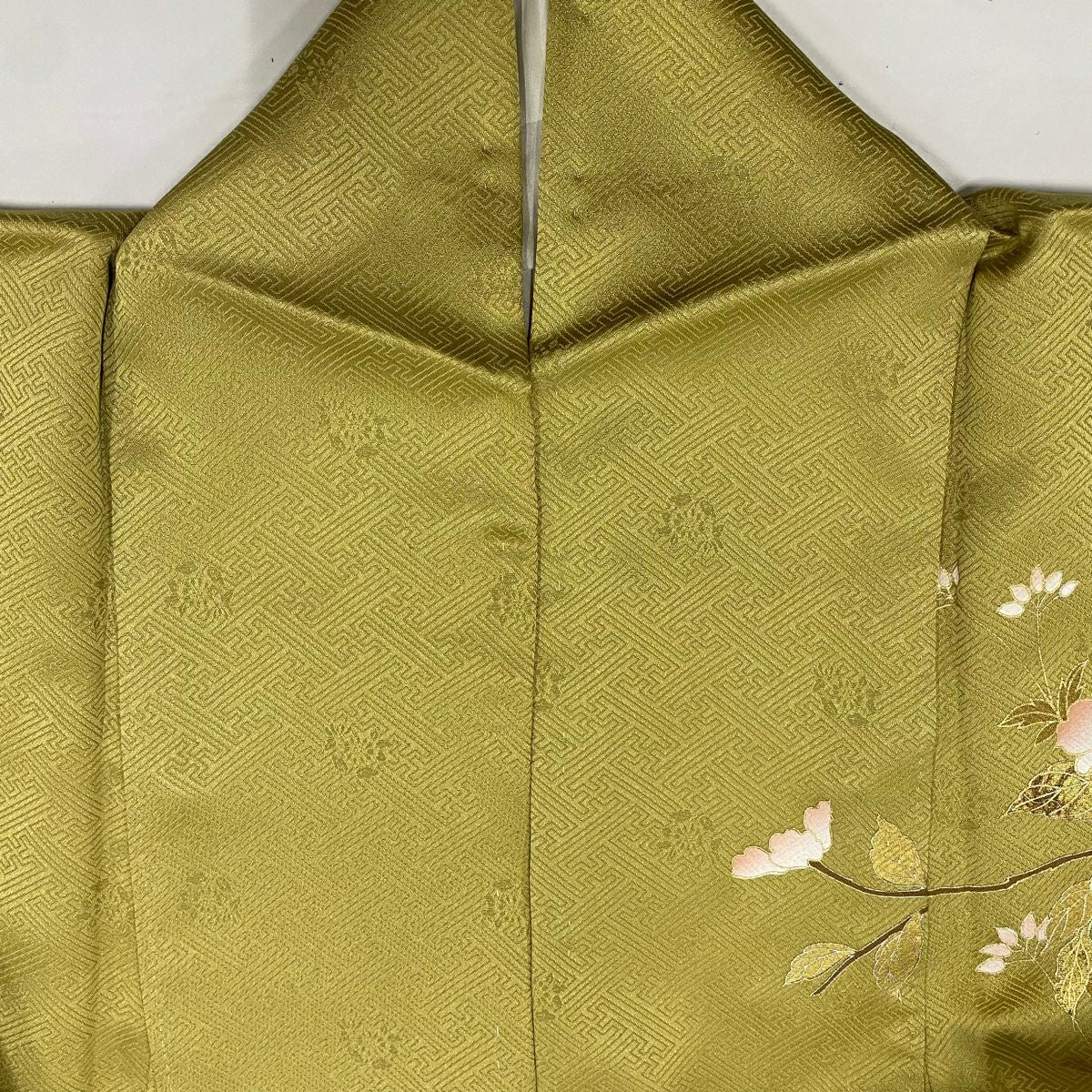 【美品】訪問服 身長163.5cm 袖長65cm M 雙層 枝花 流水 金銀彩 螺鈿 薄黃土 純蠶絲 名品級