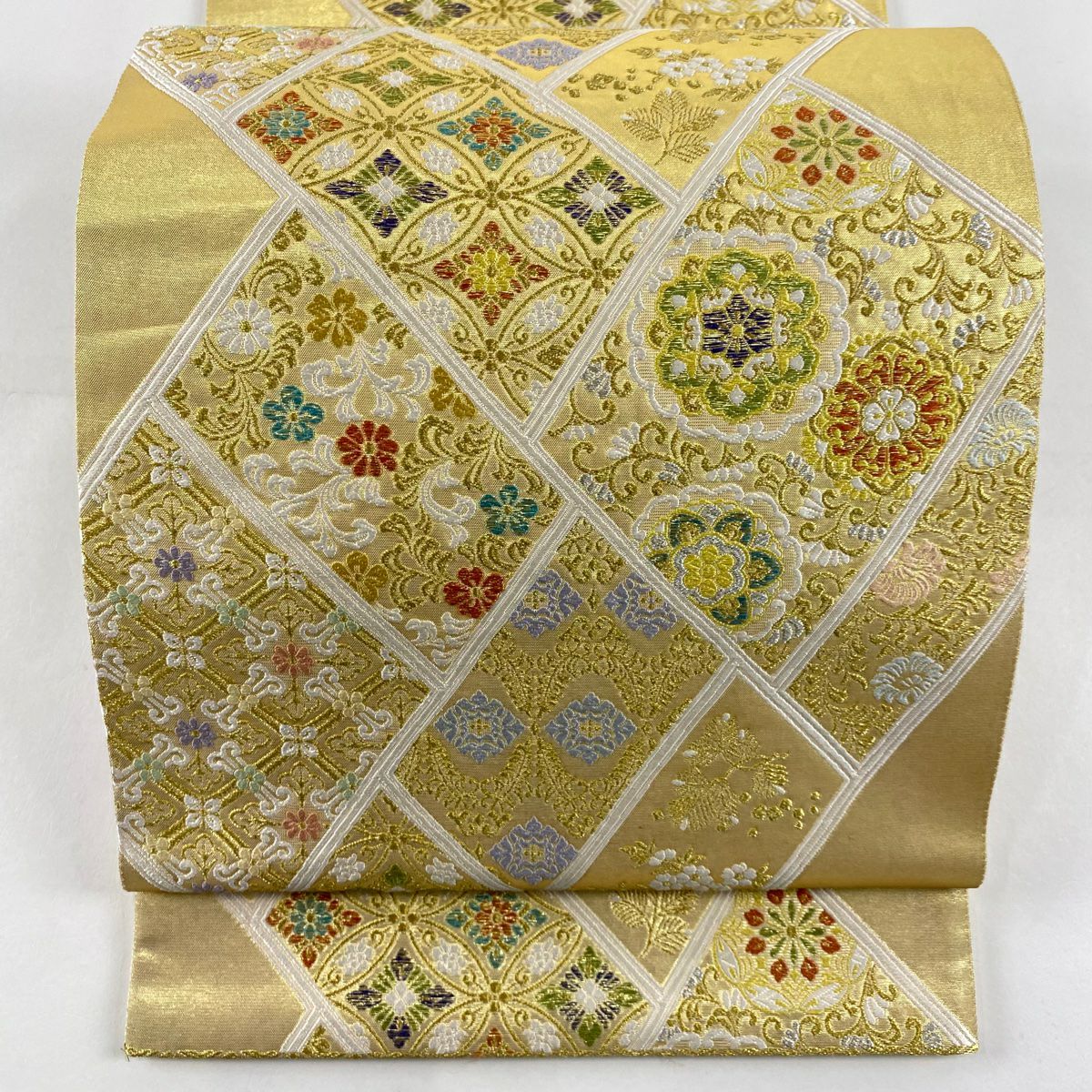 【美品】 袋帶 秀品級 關西仕立 華紋 七寶 金銀絲 金金箔 金色 六通 純蠶絲