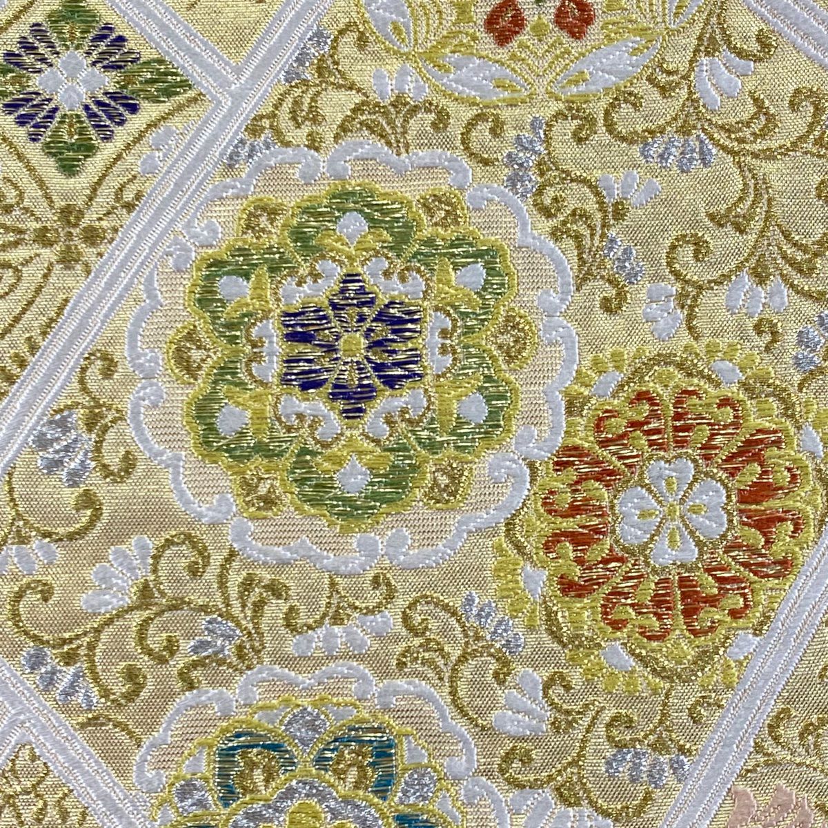 【美品】 袋帶 秀品級 關西仕立 華紋 七寶 金銀絲 金金箔 金色 六通 純蠶絲