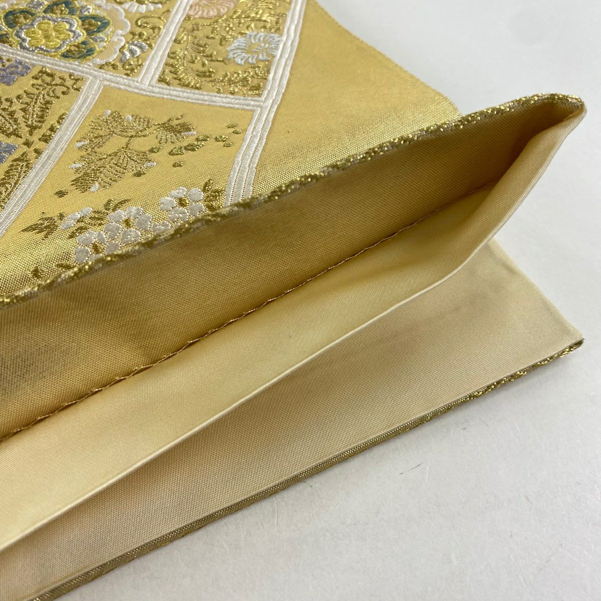 【美品】 袋帶 秀品級 關西仕立 華紋 七寶 金銀絲 金金箔 金色 六通 純蠶絲