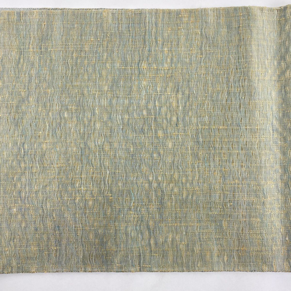 【美品】 袋帶 秀品級 葉紋 深藍色 大鼓紋 純蠶絲