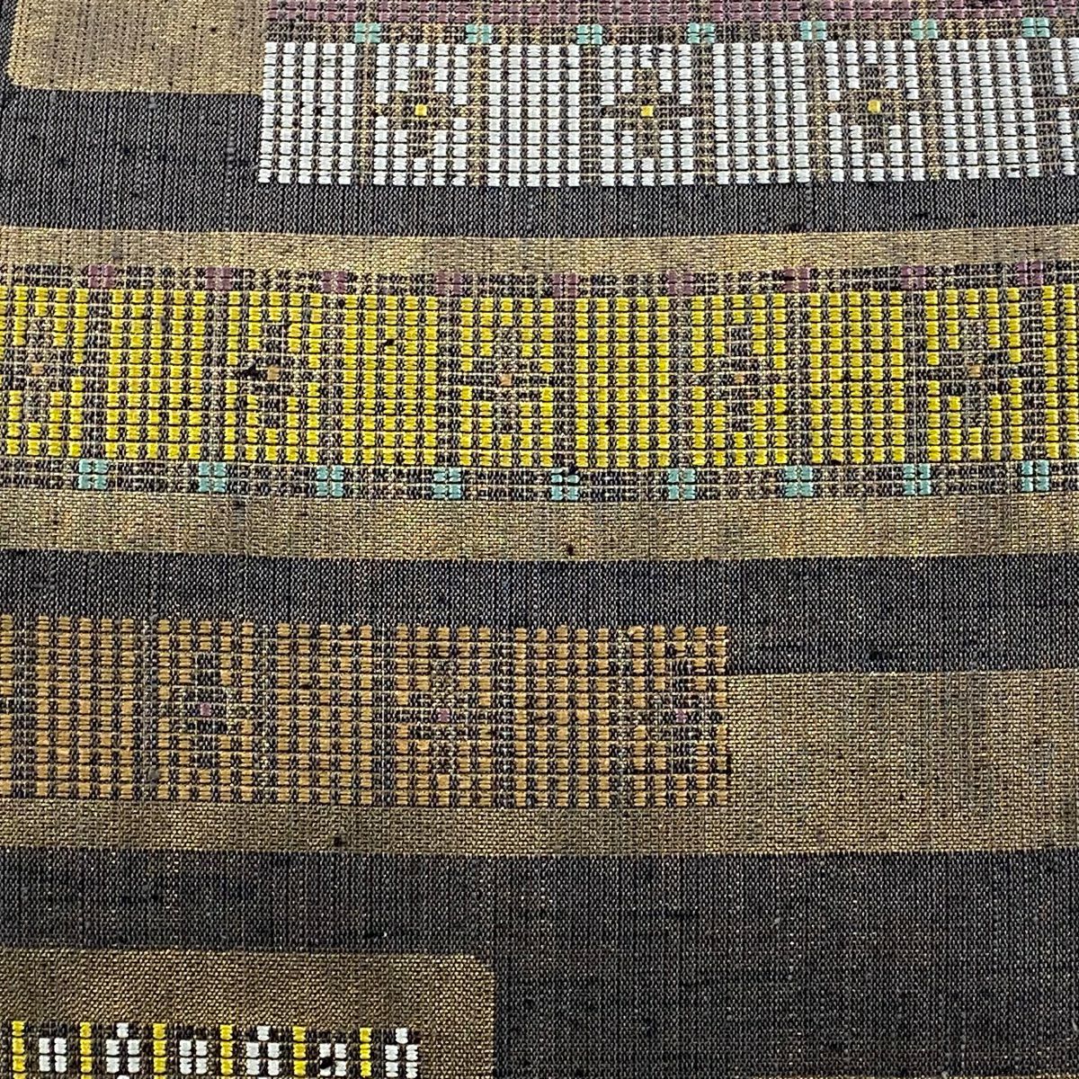 【美品】 袋帶 秀品級 幾何圖案 金通 金金箔 焦茶 六通 純蠶絲