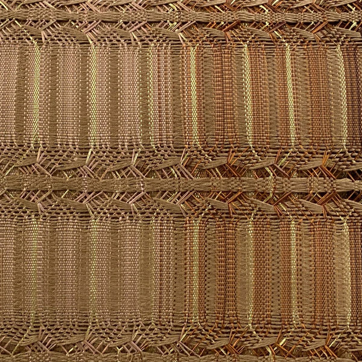 【美品】 名古屋帶 優品級 八寸名古屋帶 松樹葉仕立 雜紋 幾何圖案 金線 淺茶 純蠶絲