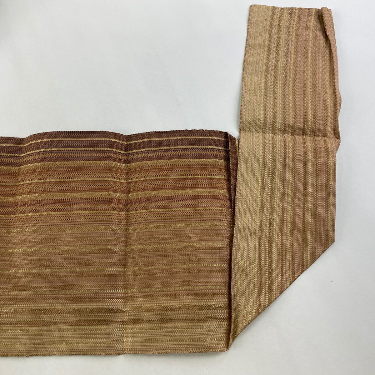 【美品】 名古屋帶 優品級 八寸名古屋帶 松樹葉仕立 雜紋 幾何圖案 金線 淺茶 純蠶絲