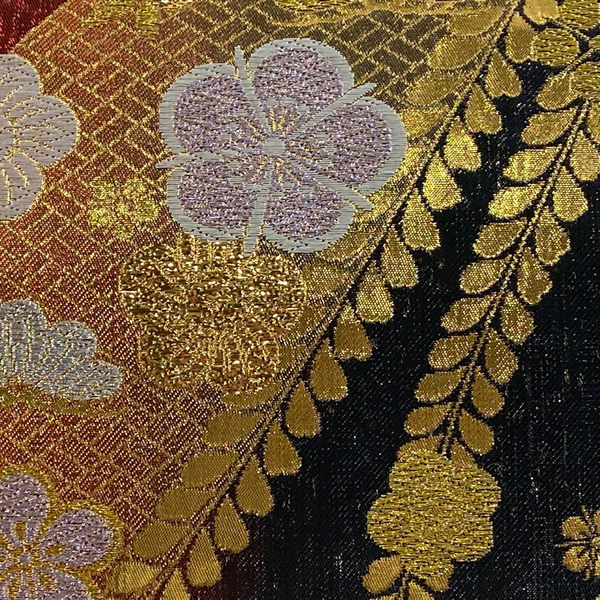 袋帶 秀品級 梅花 松樹 金銀線 金金箔 紅 六通 純蠶絲