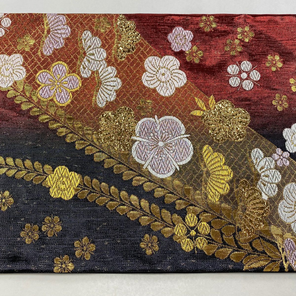 袋帶 秀品級 梅花 松樹 金銀線 金金箔 紅 六通 純蠶絲