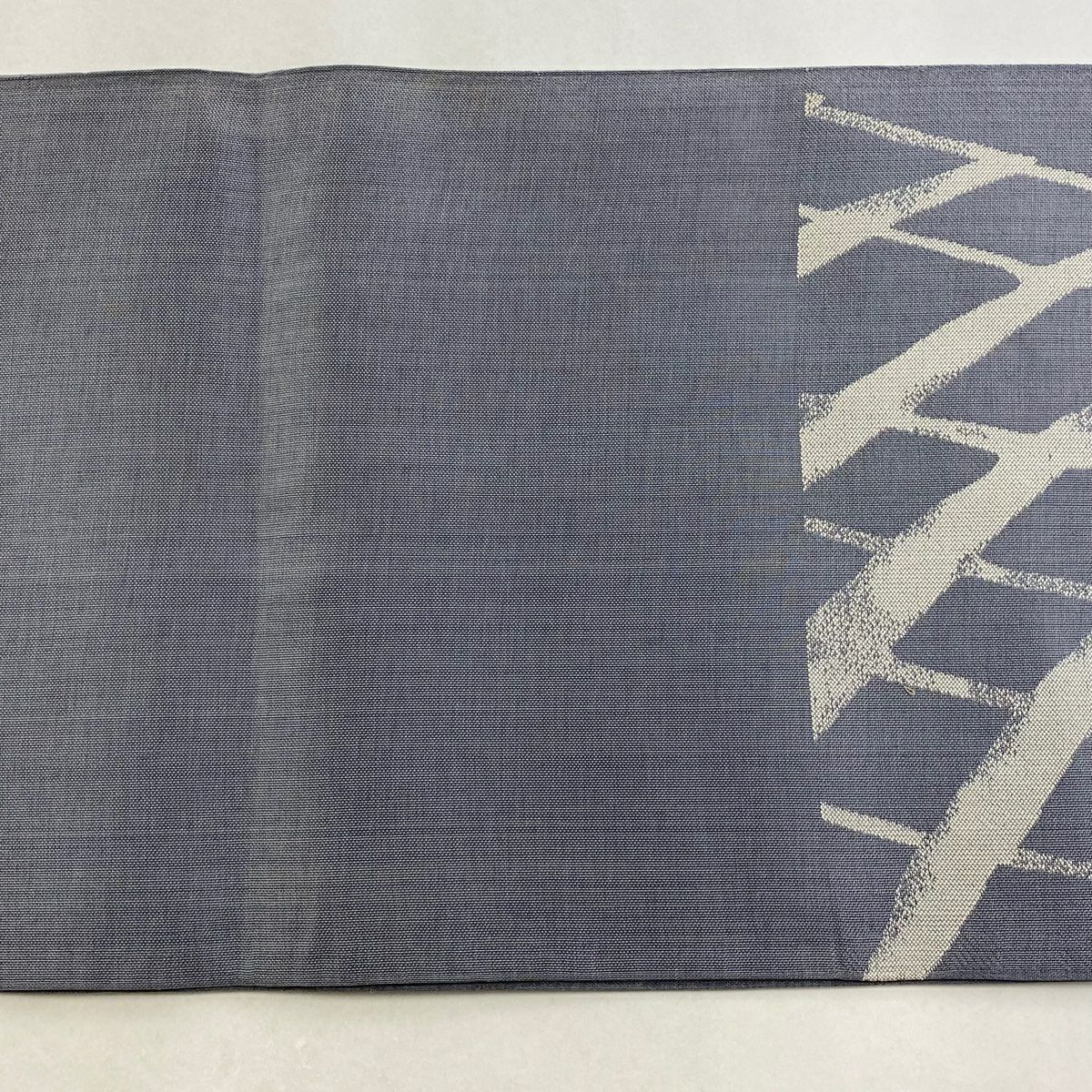 【美品】 袋帶 秀品級 紬織織 幾何學圖案 青灰 深藍色 六通 純蠶絲