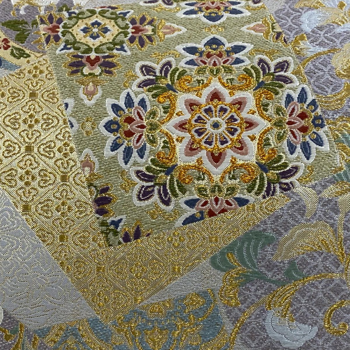 【美品】 袋帶 秀品級 證書齊全 色紙 華紋 金絲 金金箔 銀 六通 純蠶絲