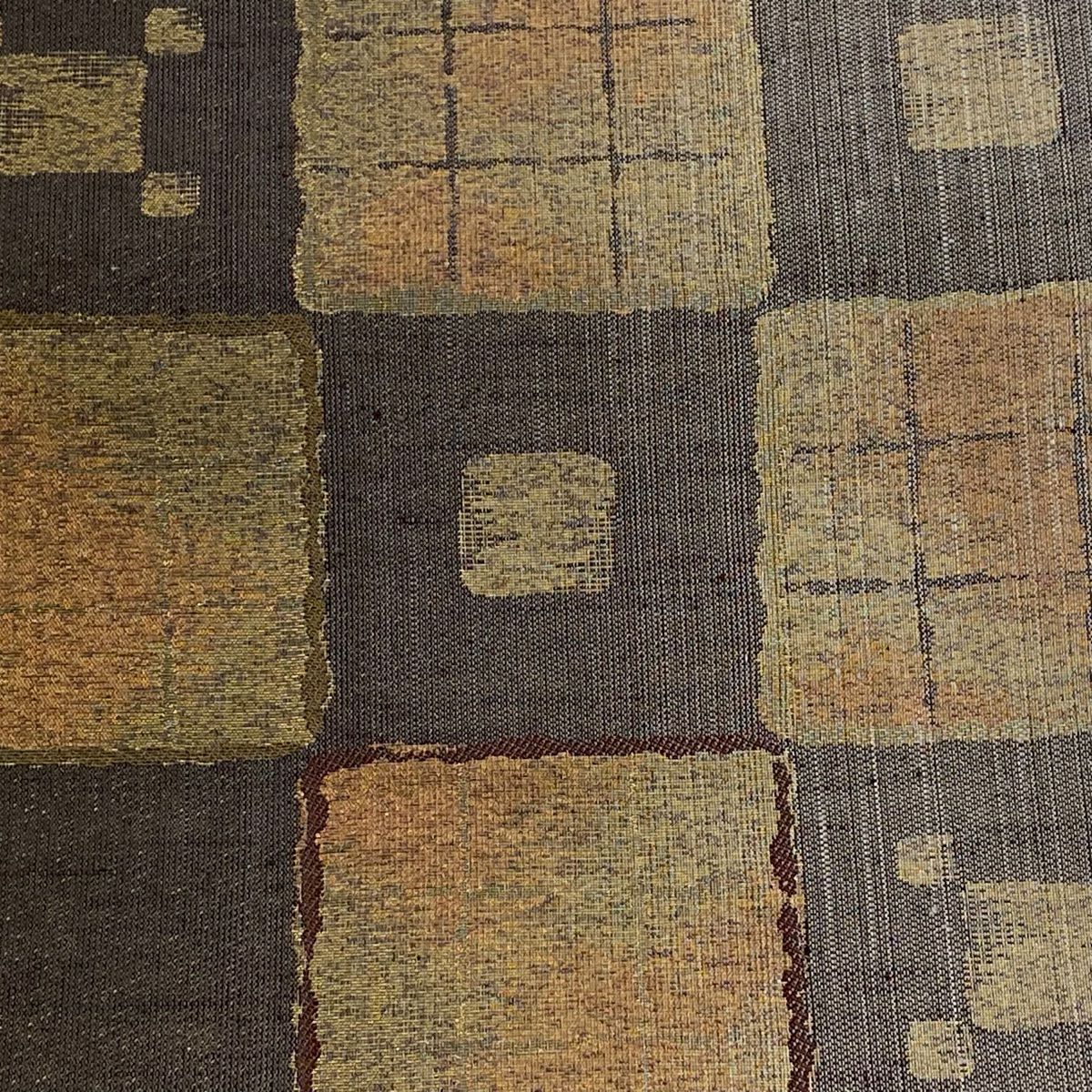 【美品】 袋帶 秀品級 市松樹 幾何圖案 金絲 灰紫 六通 純蠶絲
