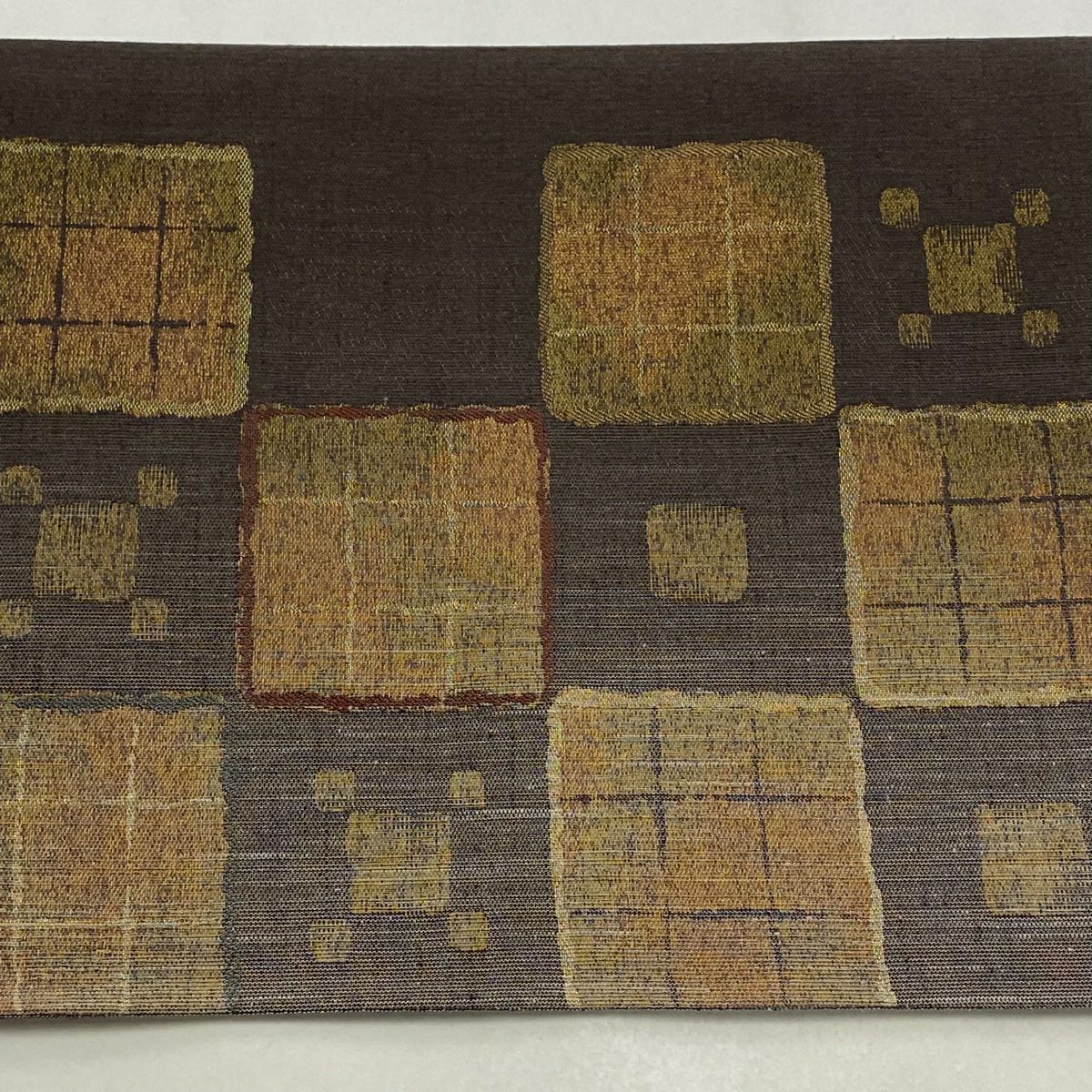 【美品】 袋帶 秀品級 市松樹 幾何圖案 金絲 灰紫 六通 純蠶絲