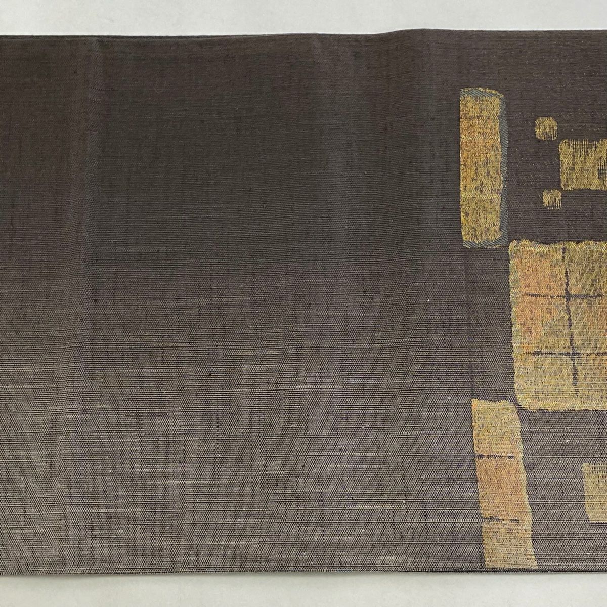 【美品】 袋帶 秀品級 市松樹 幾何圖案 金絲 灰紫 六通 純蠶絲