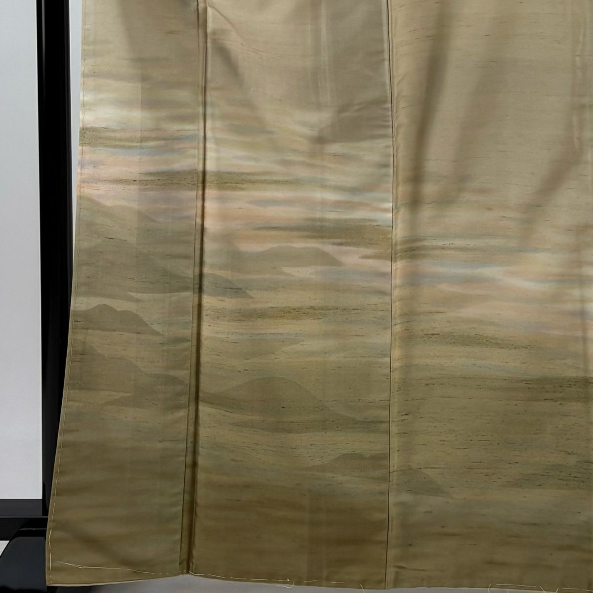 【美品】 付下 身長166.5cm 袖長62cm S 雙層 紬織織 山並 霞 漸層 米色 純蠶絲 優品級