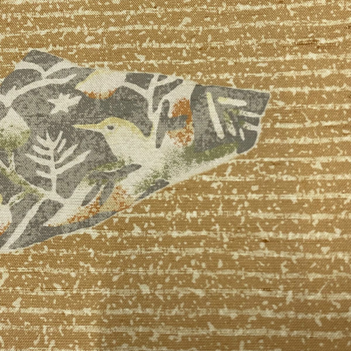 【美品】 小紋 身長152cm 袖長62cm S 雙層 紬織織 鳥 枝葉 薄茶 純蠶絲 秀品級