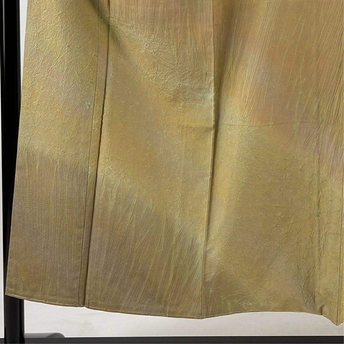 【美品】付下 身長152.5cm 袖長62.5cm S 雙層 紬織織 ますいわ屋 幾何學 漸層 茶綠 純蠶絲 名品級