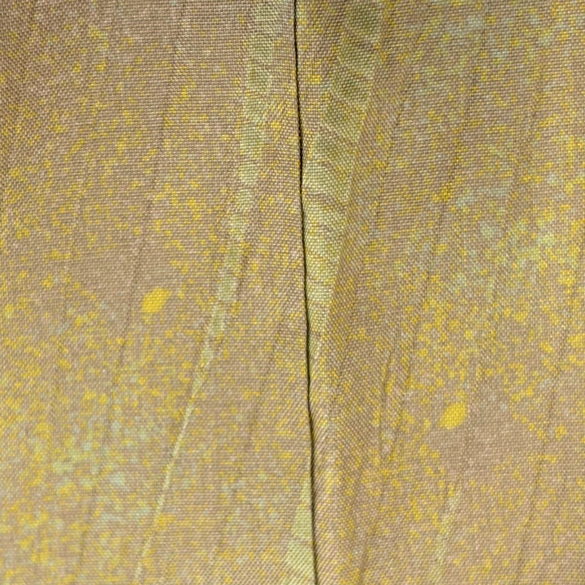 【美品】付下 身長152.5cm 袖長62.5cm S 雙層 紬織織 ますいわ屋 幾何學 漸層 茶綠 純蠶絲 名品級