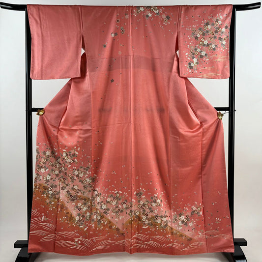 訪問服 身長164.5cm 袖長65.5cm M 雙層 櫻花 波紋 金銀彩 漸層 粉紅 純蠶絲 優品級
