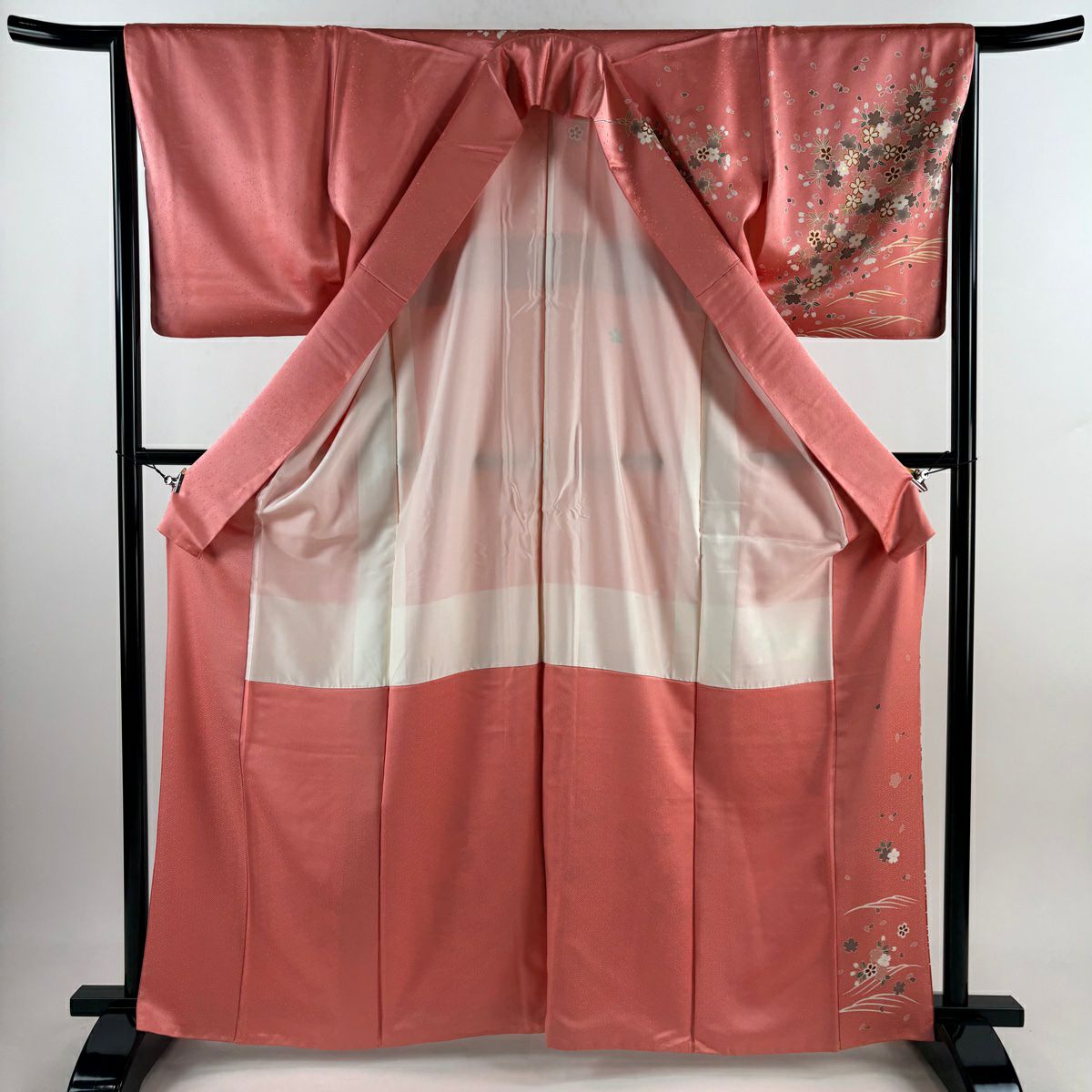 訪問服 身長164.5cm 袖長65.5cm M 雙層 櫻花 波紋 金銀彩 漸層 粉紅 純蠶絲 優品級