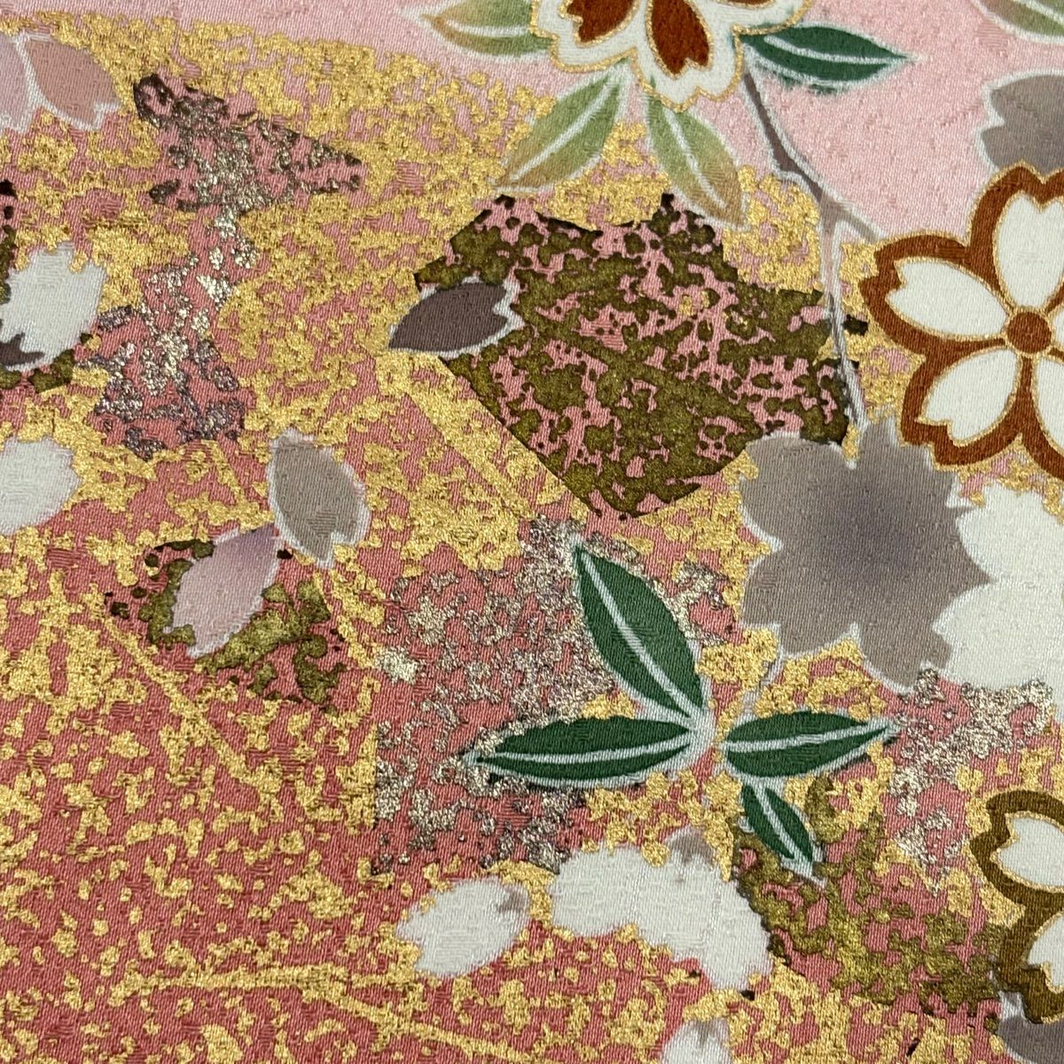 訪問服 身長164.5cm 袖長65.5cm M 雙層 櫻花 波紋 金銀彩 漸層 粉紅 純蠶絲 優品級