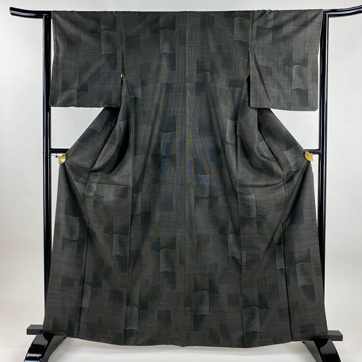 【美品】 大島織 身長165cm 袖長63cm S 雙層 純泥染 證書在側 瓦 墨 黑 純蠶絲 優品級