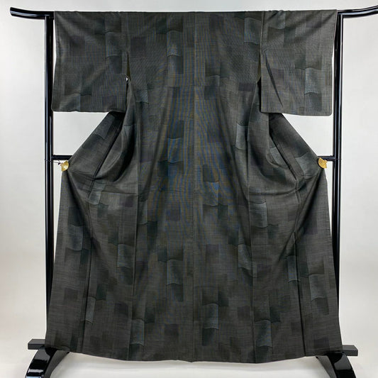 【美品】 大島織 身長165cm 袖長63cm S 雙層 純泥染 證書在側 瓦 墨 黑 純蠶絲 優品級