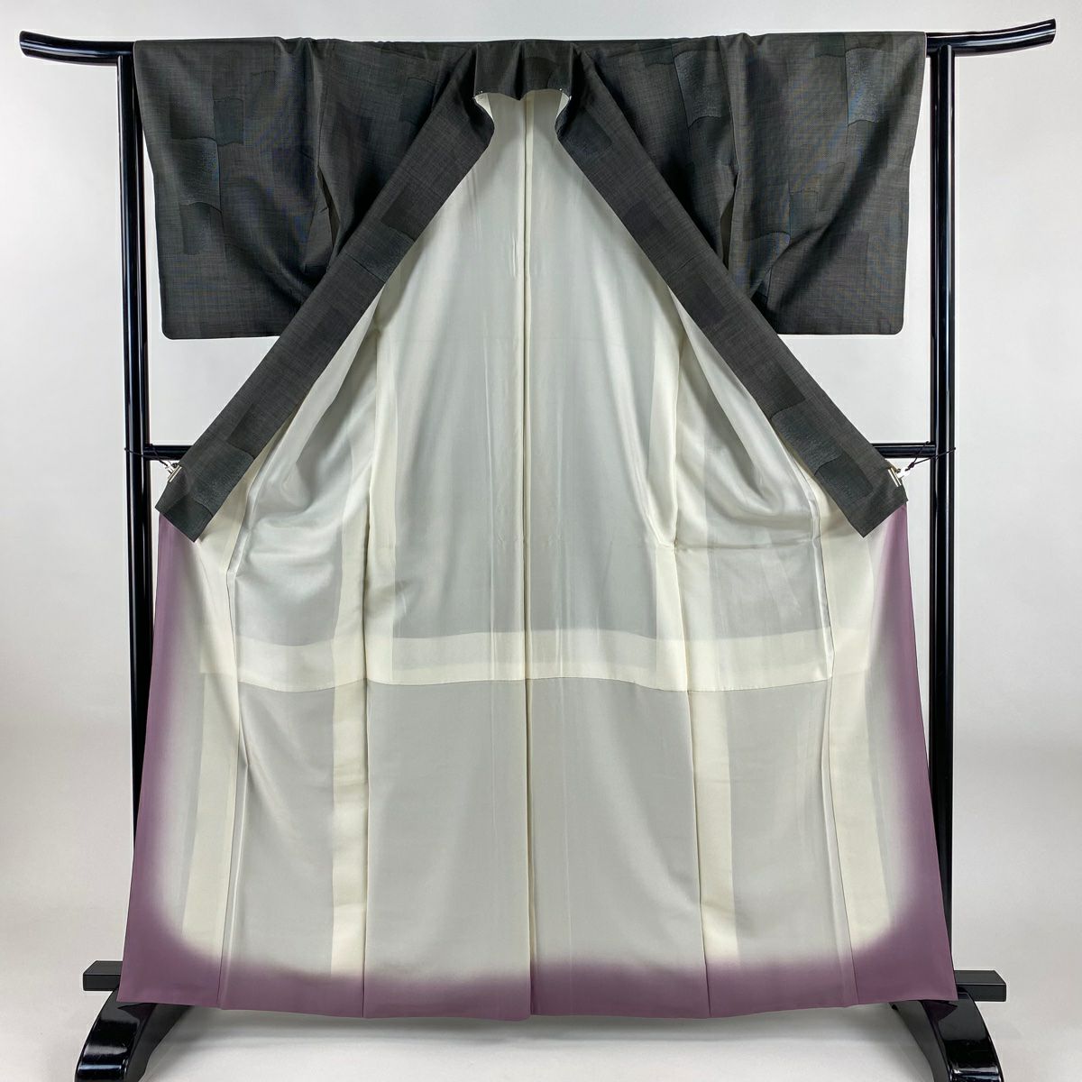 【美品】 大島織 身長165cm 袖長63cm S 雙層 純泥染 證書在側 瓦 墨 黑 純蠶絲 優品級