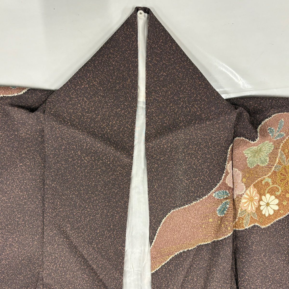 【美品】訪問服 身長156.5cm 袖長63cm S 雙層 御所車 草花紋 金彩裝飾 茶紫 純蠶絲 名品級
