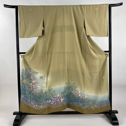 色留袖禮服 身長157cm 袖長63.5cm S 雙層 松樹本健一 落款あり 松樹梅花染分 ぼかし 薄茶 純蠶絲 名品級 五つ紋