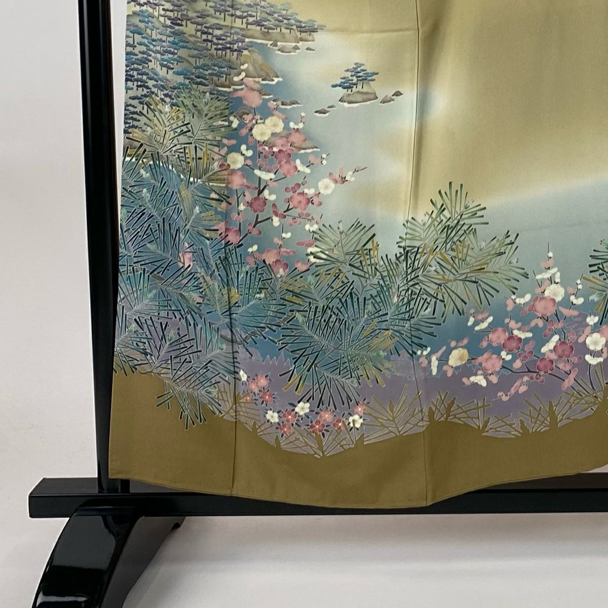 色留袖禮服 身長157cm 袖長63.5cm S 雙層 松樹本健一 落款あり 松樹梅花染分 ぼかし 薄茶 純蠶絲 名品級 五つ紋