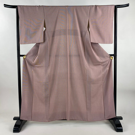 【美品】 江戶小紋 身長161cm 袖長65cm M 雙層 落款あり 萬筋 粉紅 純蠶絲 名品級 一つ紋