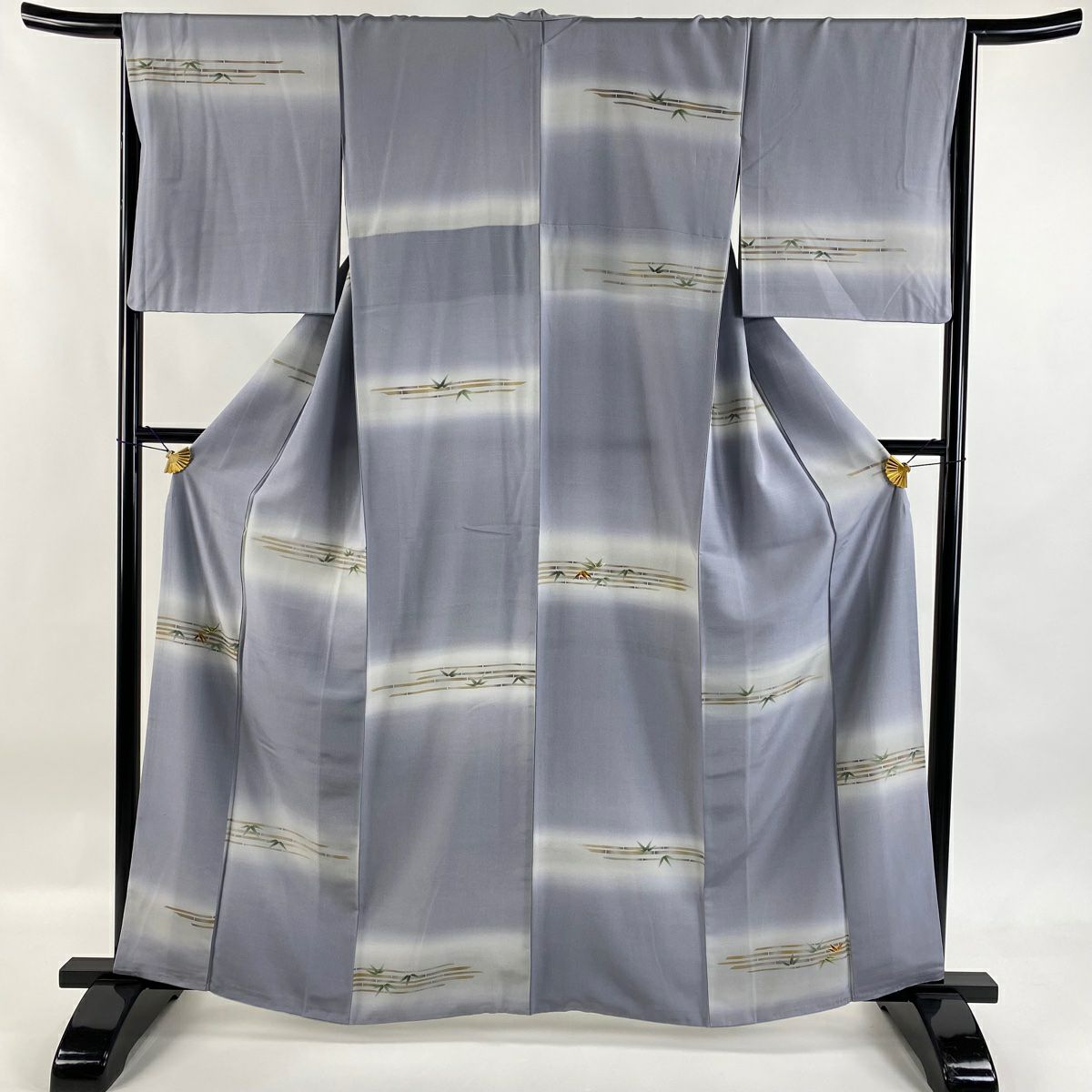 【美品】 付下 身長162cm 袖長65.5cm M 雙層 袋帶套裝 ほていや 竹子 螺鈿 金銀彩 青灰 純蠶絲 名品級